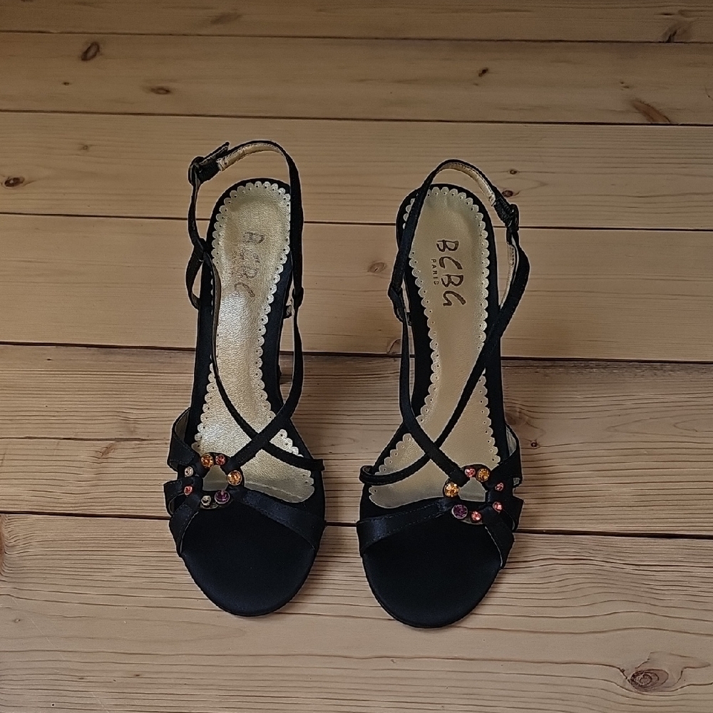 BCBG Black High Heel Slingback Sandals
